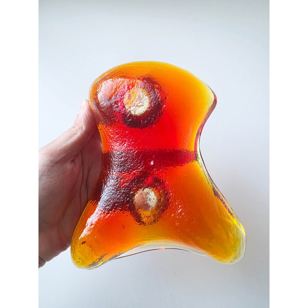 Vintage MCM Blenko Amoeba Amber Red Glass Biomorphic 2 Hole Candle Holder - Picture 8 of 9